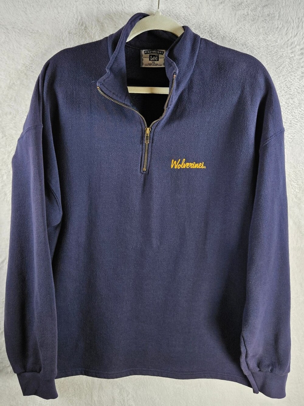 VTG Heavyweight Michigan Wolverines 1/4 Zip Sweatshirt Navy Mens Size XL USA